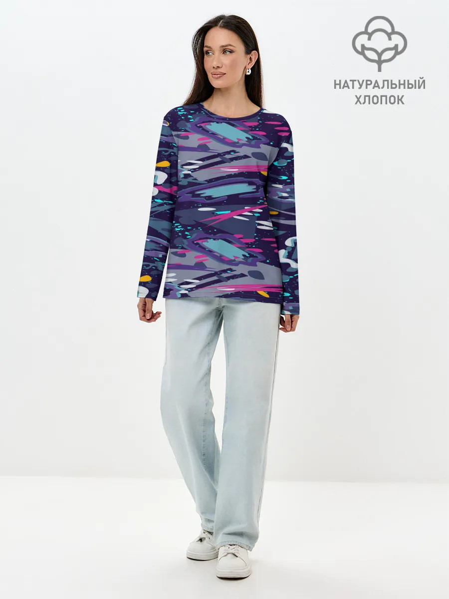 Лонгслив женский. Хлопок / Космический абстрактный паттерн