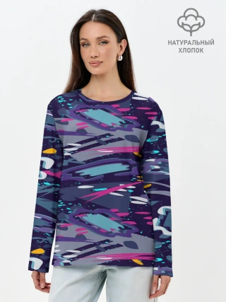 Лонгслив женский. Хлопок / Космический абстрактный паттерн
