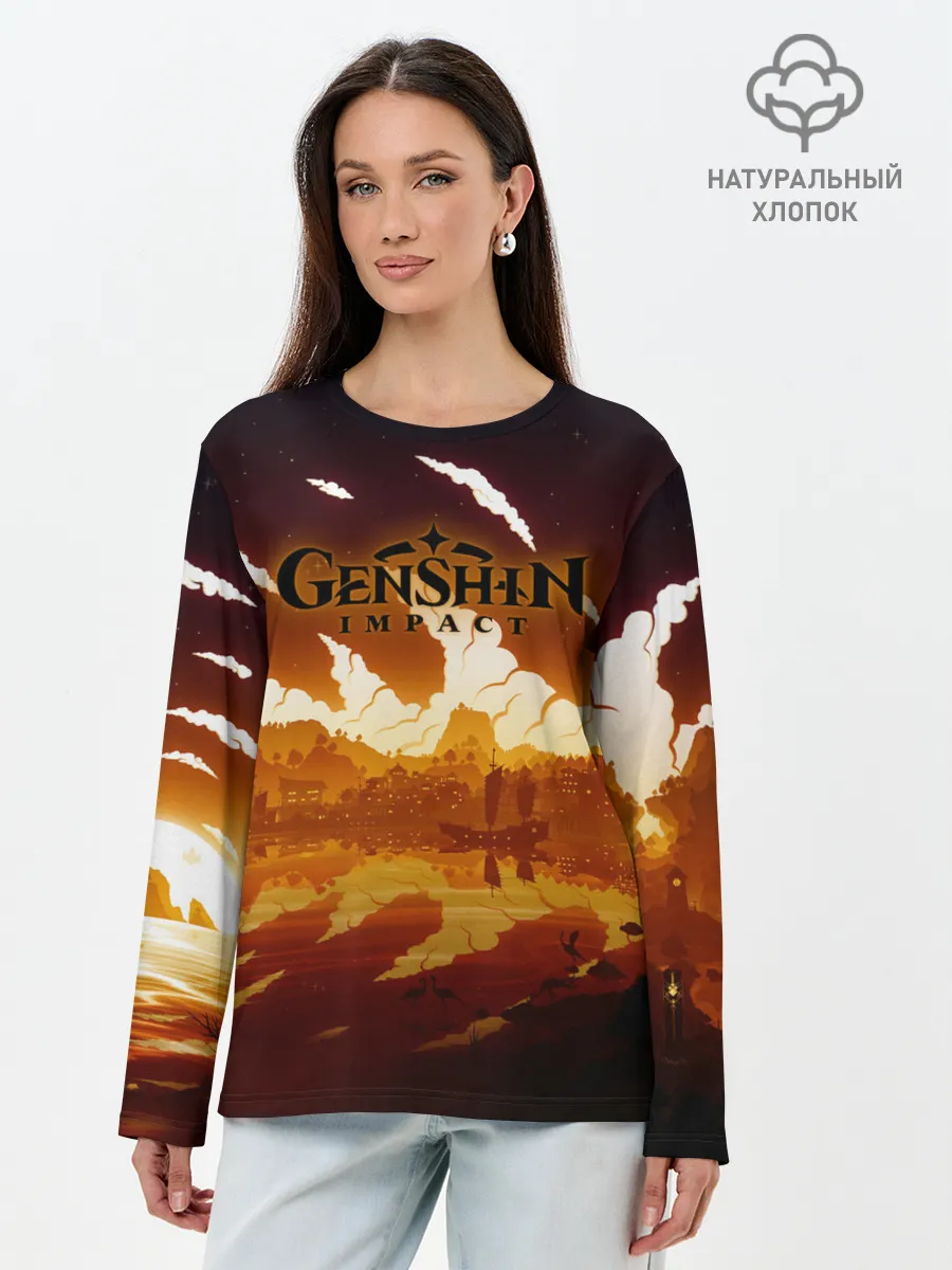 Лонгслив женский. Хлопок / Genshin Impact - Закат над Ли Юэ