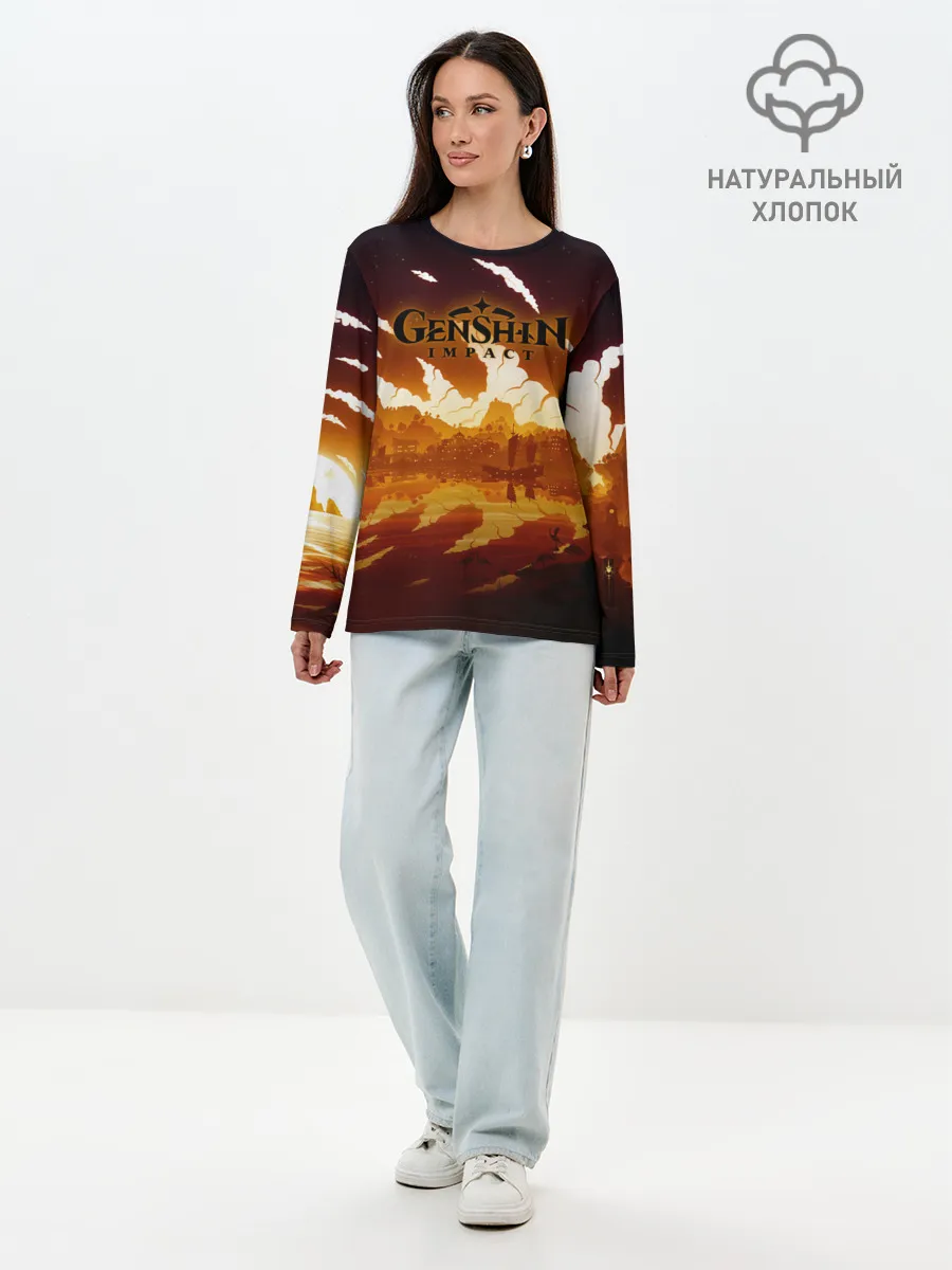 Лонгслив женский. Хлопок / Genshin Impact - Закат над Ли Юэ