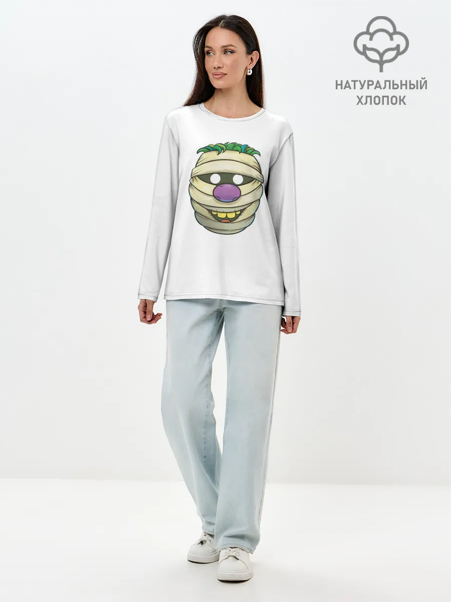 Лонгслив женский. Хлопок / улыбающейся голова мумии