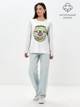 Лонгслив женский. Хлопок / улыбающейся голова мумии