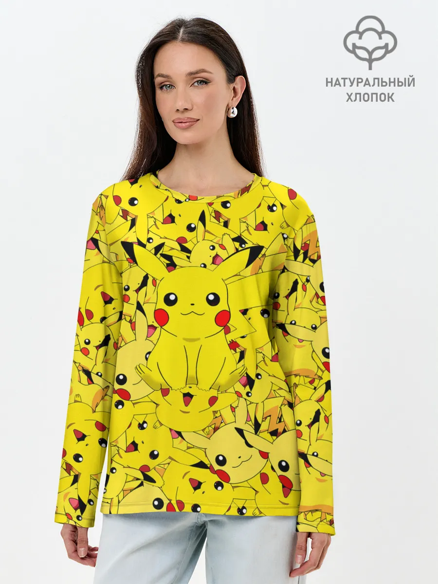 Лонгслив женский. Хлопок / ПИКАЧУ ПОКЕМОН PIKA PIKA