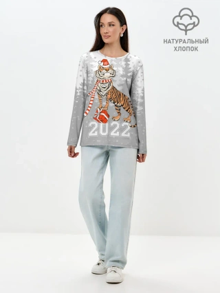 Лонгслив женский. Хлопок / Тигр с подарками