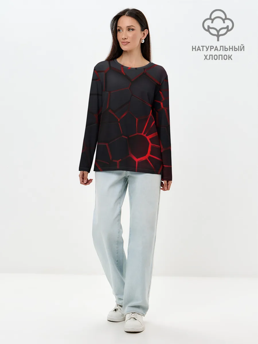 Лонгслив женский. Хлопок / Адские 3D плиты | 3Д геометрия плиты