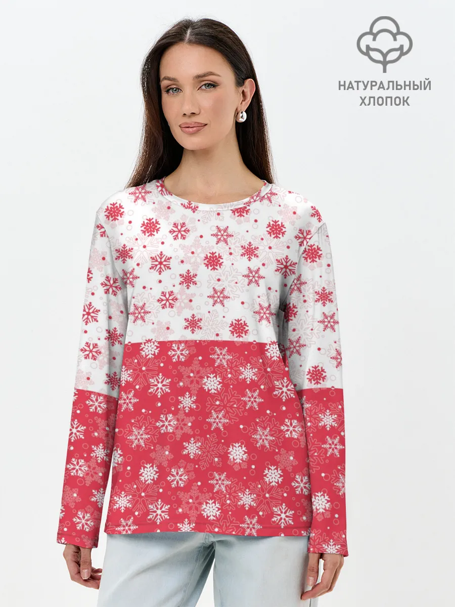 Лонгслив женский. Хлопок / Снежинки