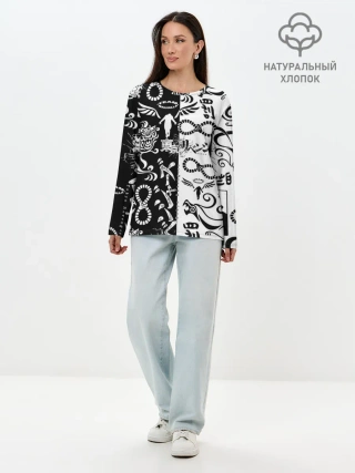 Лонгслив женский. Хлопок / ТОКИЙСКИЕ МСТИТЕЛИ ЛОГОБОМБИНГ ЧБ