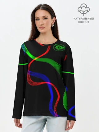 Лонгслив женский. Хлопок / Неоновый хаос 3D/Neon chaos 3D