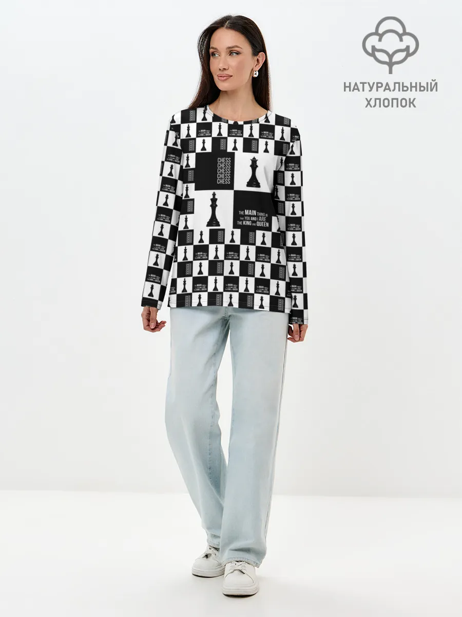 Лонгслив женский. Хлопок / Шахматы. Король и королева. 2022