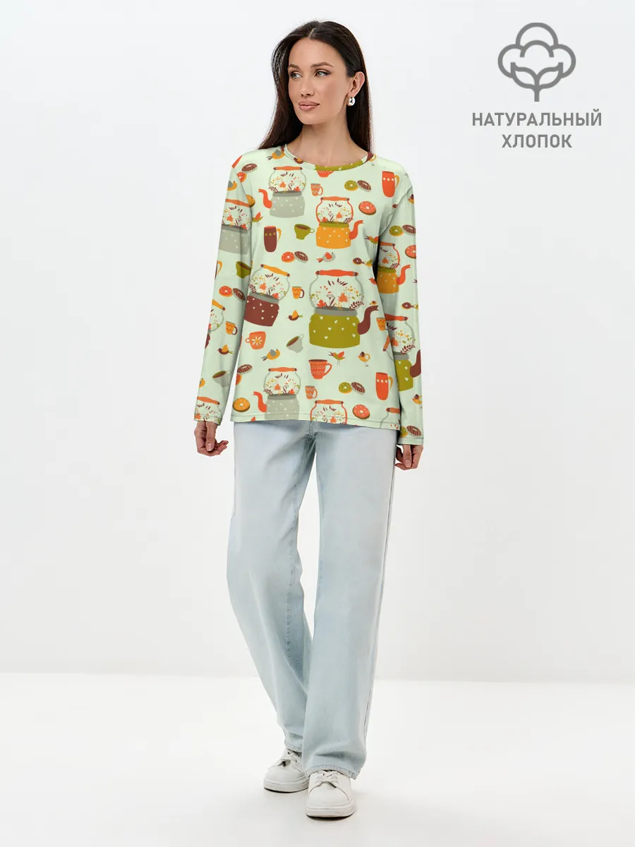 Лонгслив женский. Хлопок / осенние чаепитие