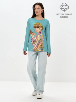 Лонгслив женский. Хлопок / Тейлор в цветах