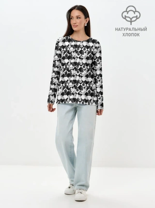 Лонгслив женский. Хлопок / Шахматы на шахматной доске