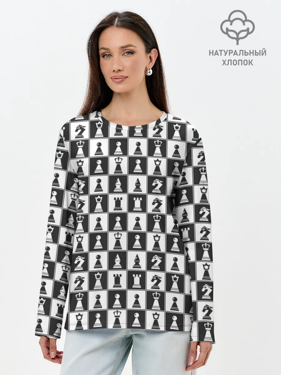 Лонгслив женский. Хлопок / Шахматы