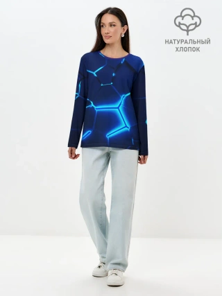 Лонгслив женский. Хлопок / 3D ПЛИТЫ | NEON STEEL | НЕОНОВЫЕ ПЛИТЫ