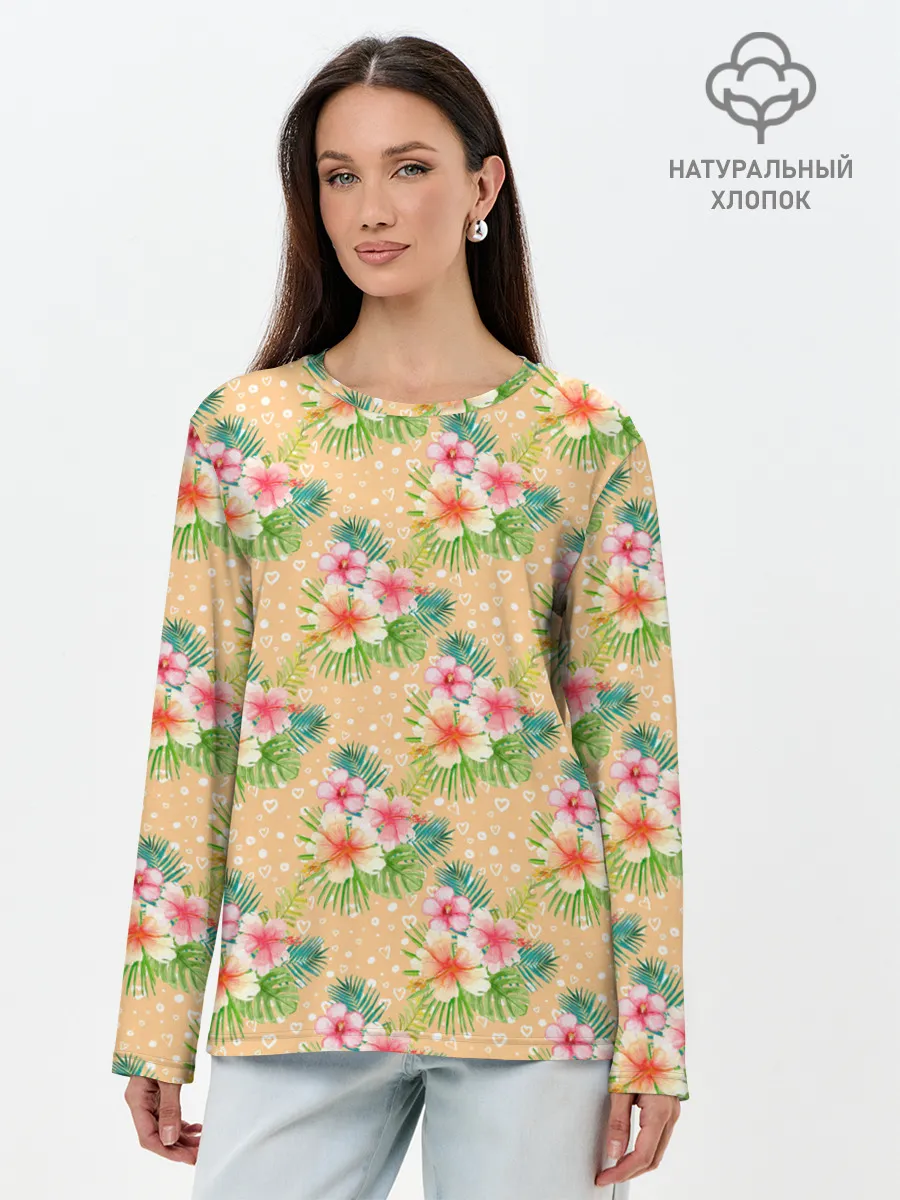 Лонгслив женский. Хлопок / Гавайские цеты