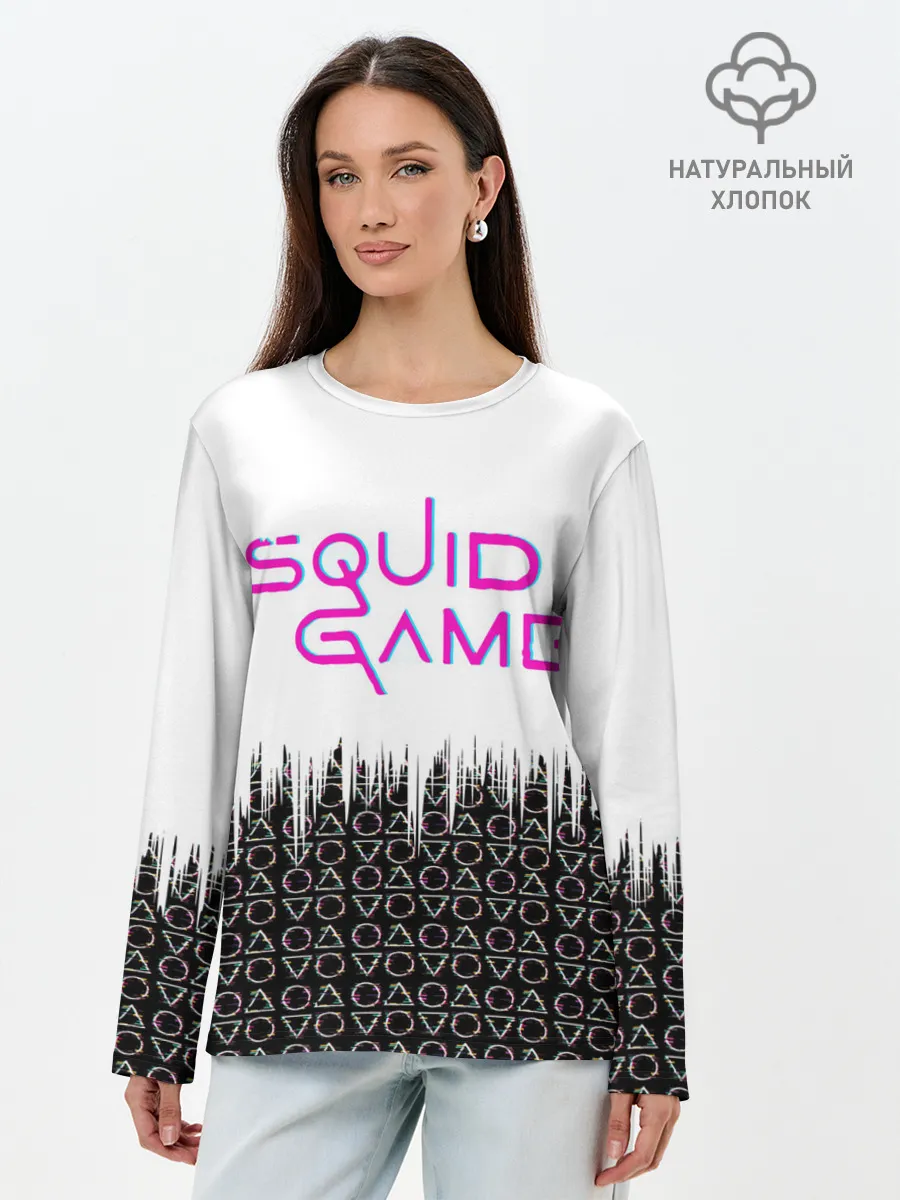 Лонгслив женский. Хлопок / Игра в кальмара фигуры,