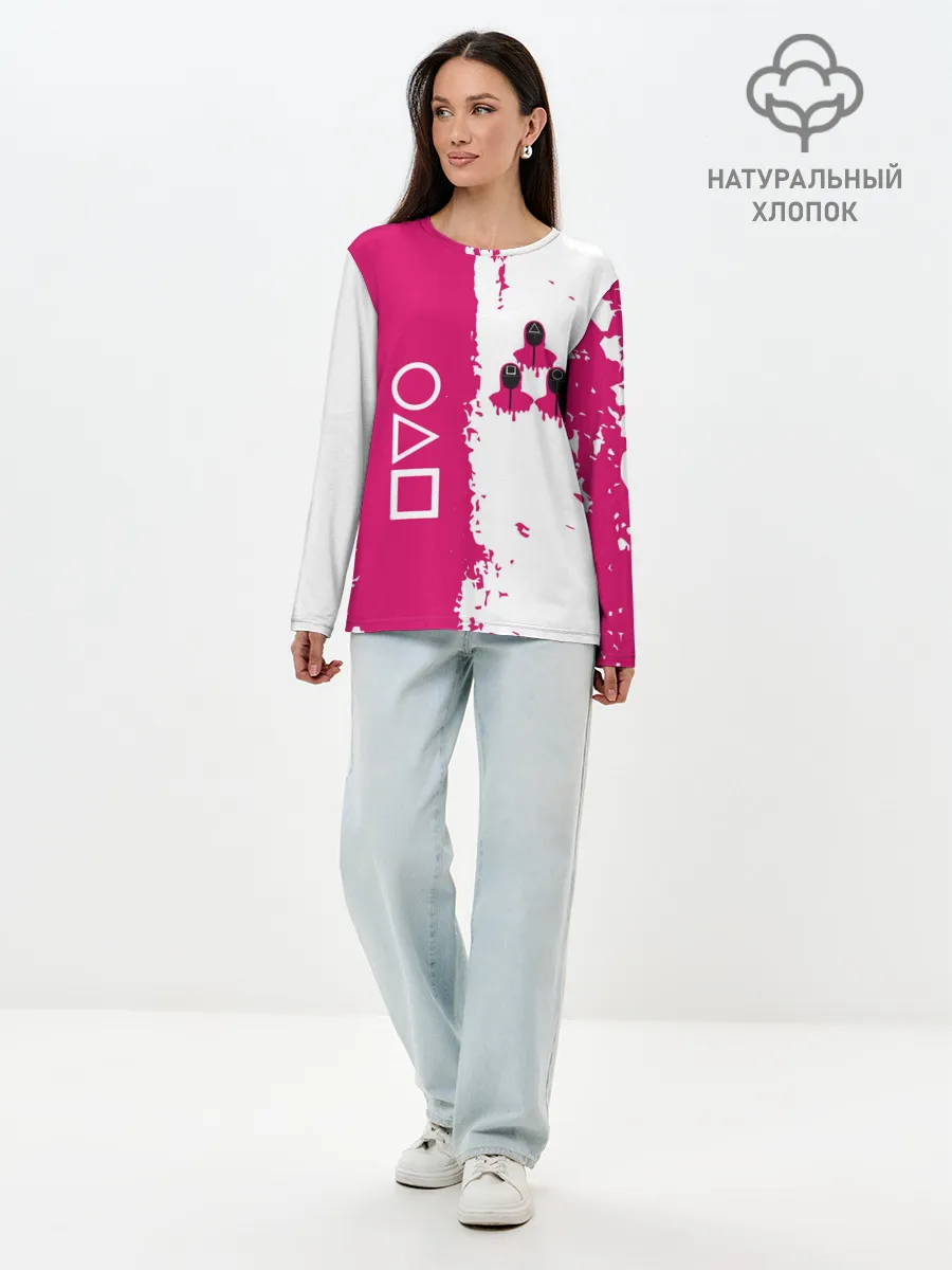 Лонгслив женский. Хлопок / Игра в кальмара геометрические фигуры