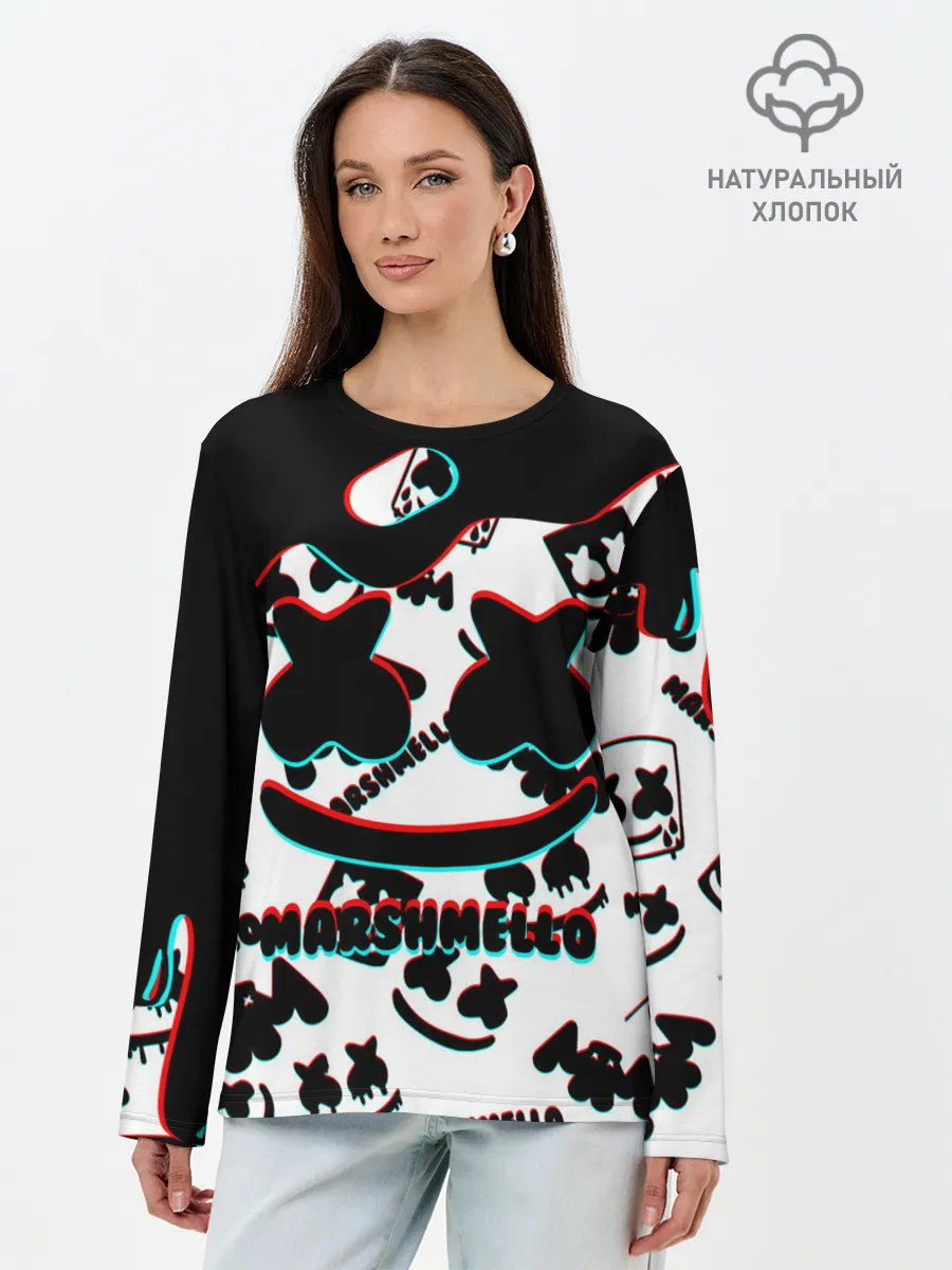 Лонгслив женский. Хлопок / MARSHMELLO GLITCH.