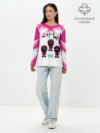 Лонгслив женский. Хлопок / Игра в кальмара | Люди в масках 456,