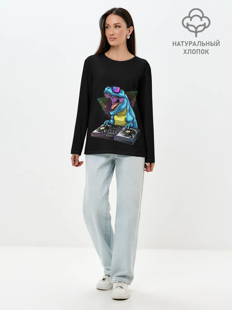 Лонгслив женский. Хлопок / Динозавр ди-джей
