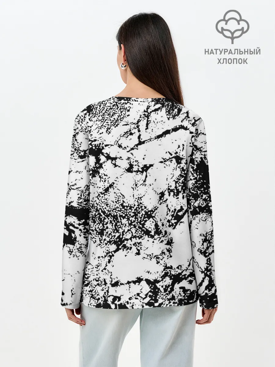 Лонгслив женский. Хлопок / Эффект линогравюры