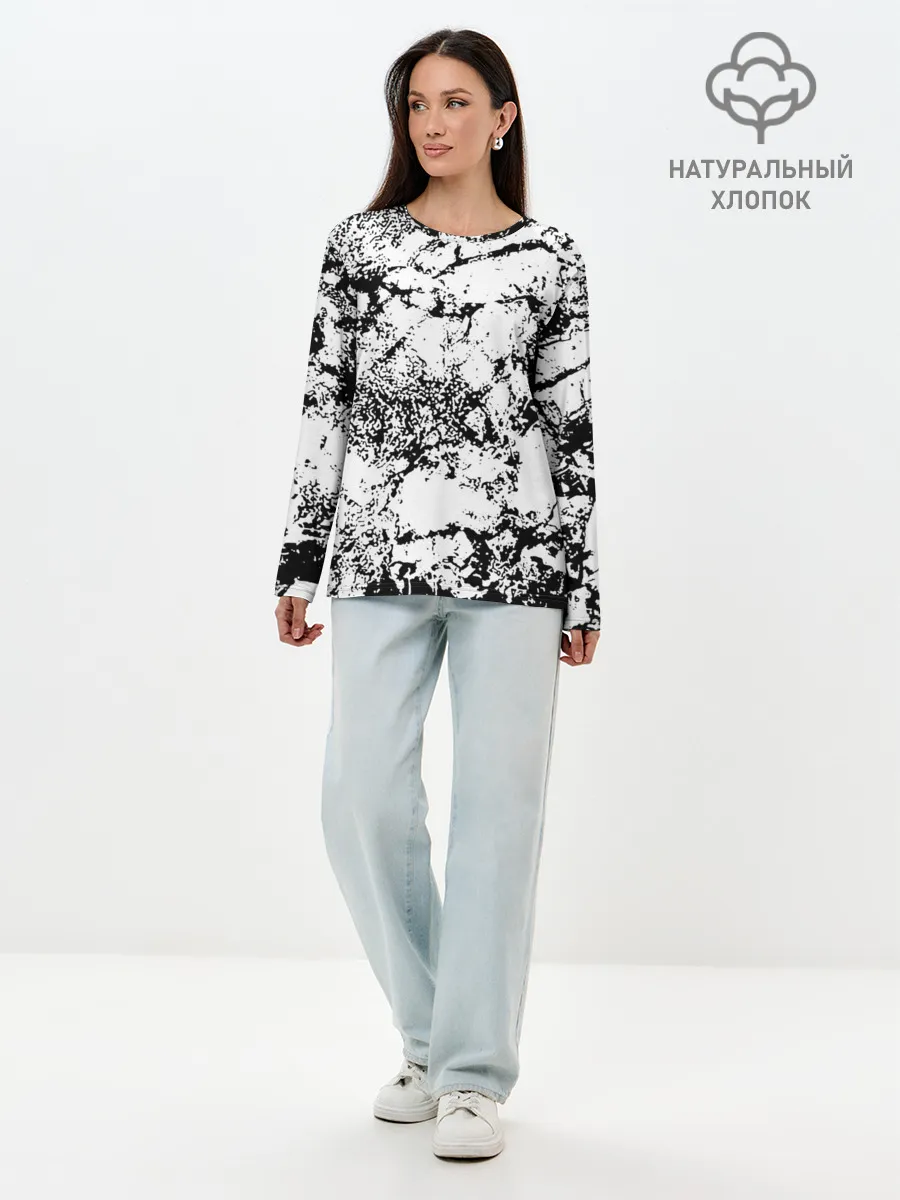 Лонгслив женский. Хлопок / Эффект линогравюры