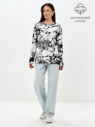 Лонгслив женский. Хлопок / Эффект линогравюры