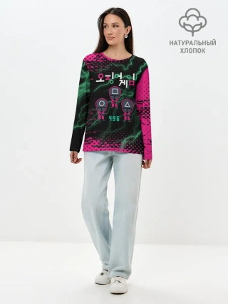 Лонгслив женский. Хлопок / Игра в кальмара разряд молнии.