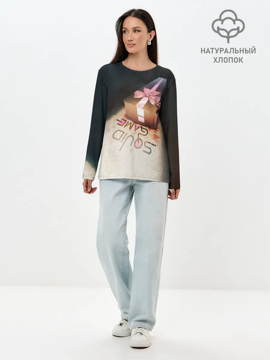 Лонгслив женский. Хлопок / ИГРА В КАЛЬМАРА ГРОБ | SQUID GAME