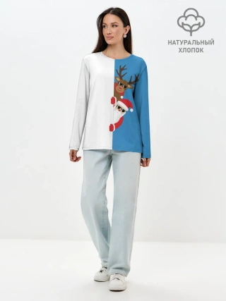 Лонгслив женский. Хлопок / Крутые Санта и Олень