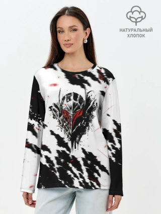 Лонгслив женский. Хлопок / Берсерк маска с красными глазами