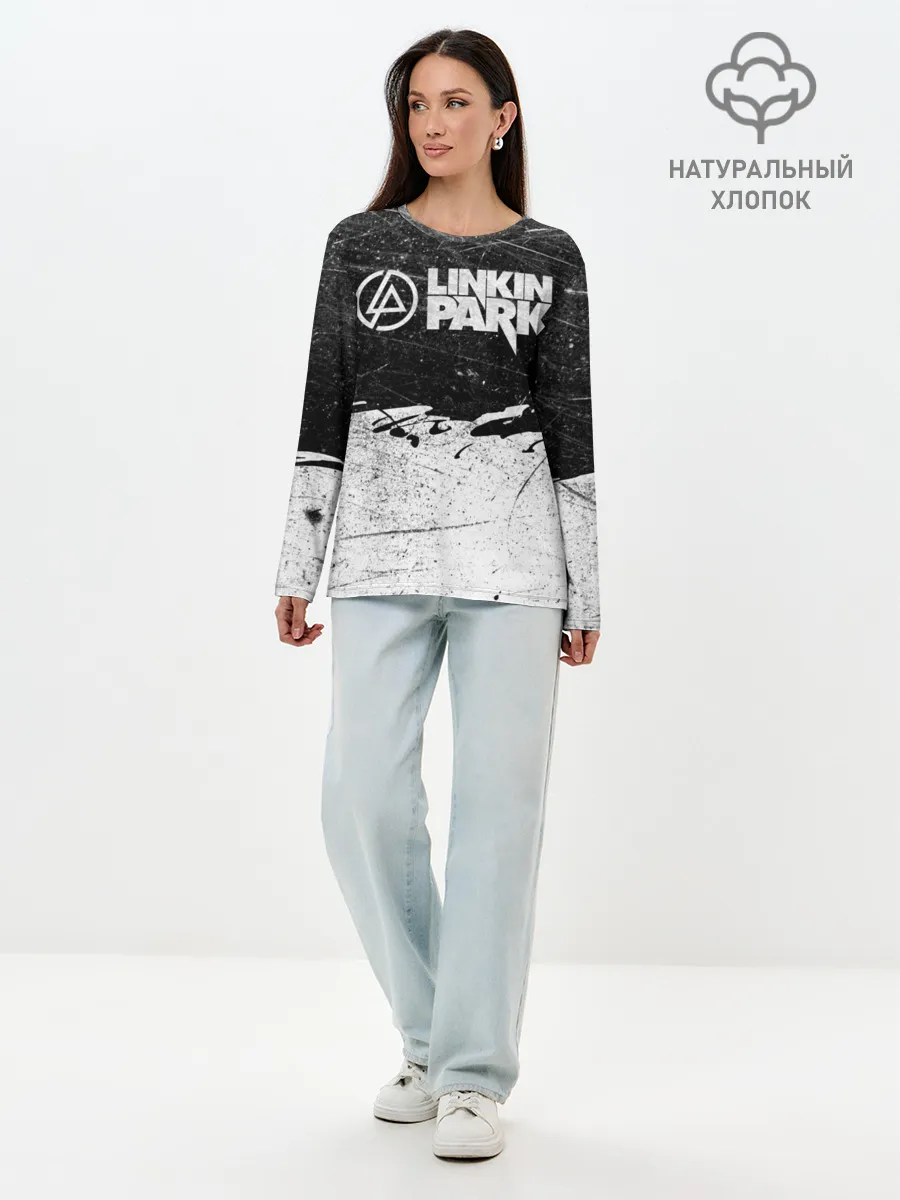 Лонгслив женский. Хлопок / Линкин Парк Лого Рок ЧБ | Linkin Park Rock