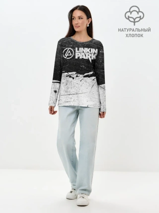 Лонгслив женский. Хлопок / Линкин Парк Лого Рок ЧБ | Linkin Park Rock