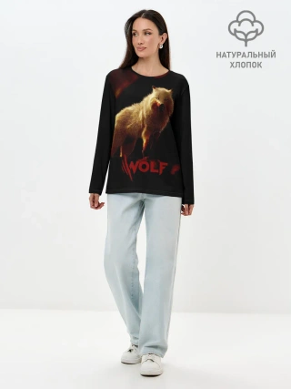 Лонгслив женский. Хлопок / Красный волк.