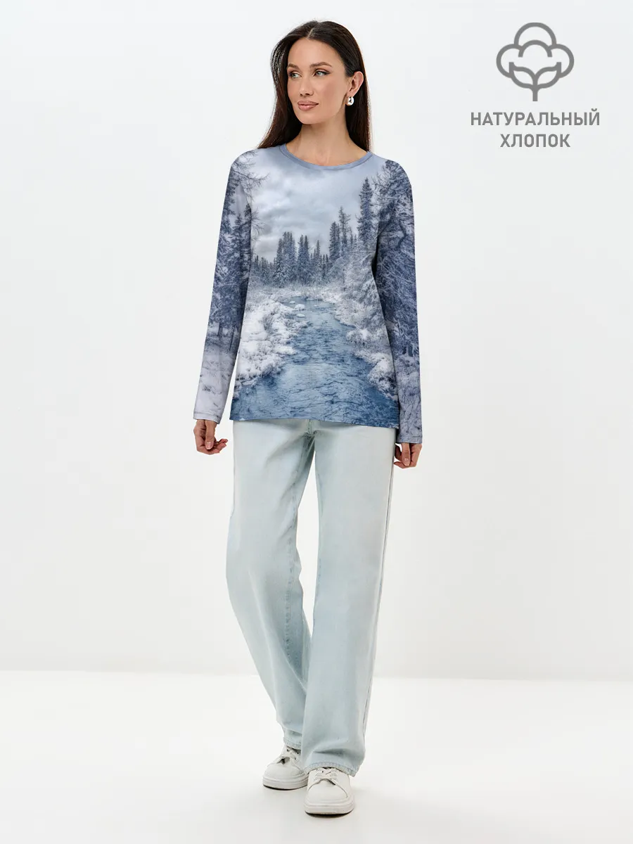 Лонгслив женский. Хлопок / СНЕЖНЫЙ ПЕЙЗАЖ