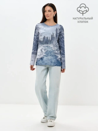 Лонгслив женский. Хлопок / СНЕЖНЫЙ ПЕЙЗАЖ