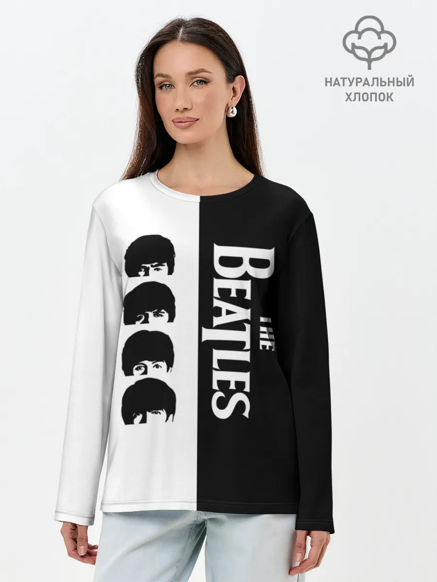 Лонгслив женский. Хлопок / The Beatles черно - белый партер