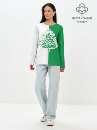 Лонгслив женский. Хлопок / Зелёная Ёлочка