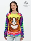 Лонгслив женский. Хлопок / Psychedelic Rainbow Cat