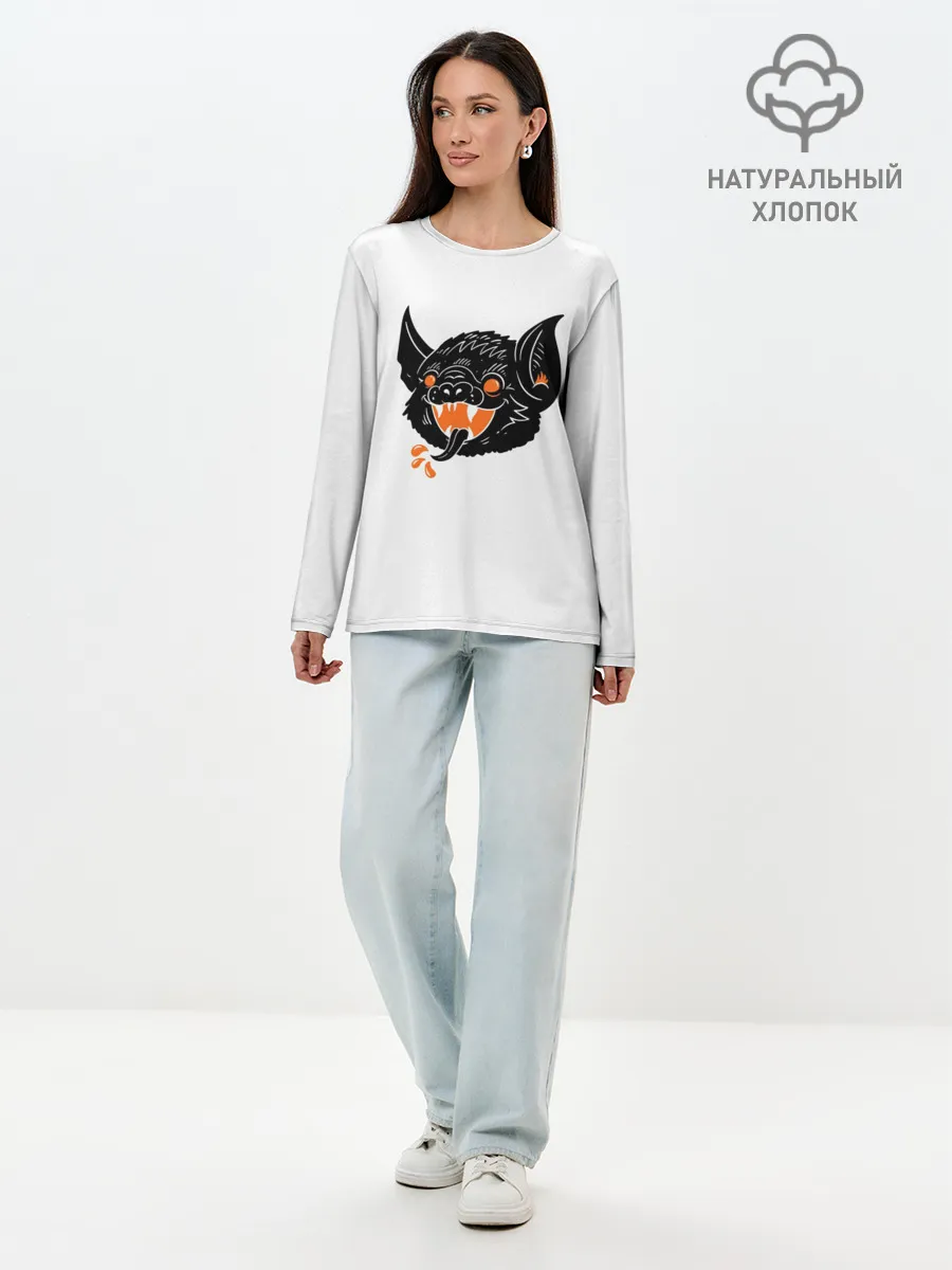 Лонгслив женский. Хлопок / Черная Летучая Мышь