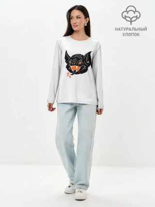 Лонгслив женский. Хлопок / Черная Летучая Мышь