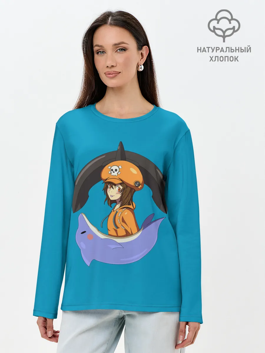 Лонгслив женский. Хлопок / Мэй с дельфином