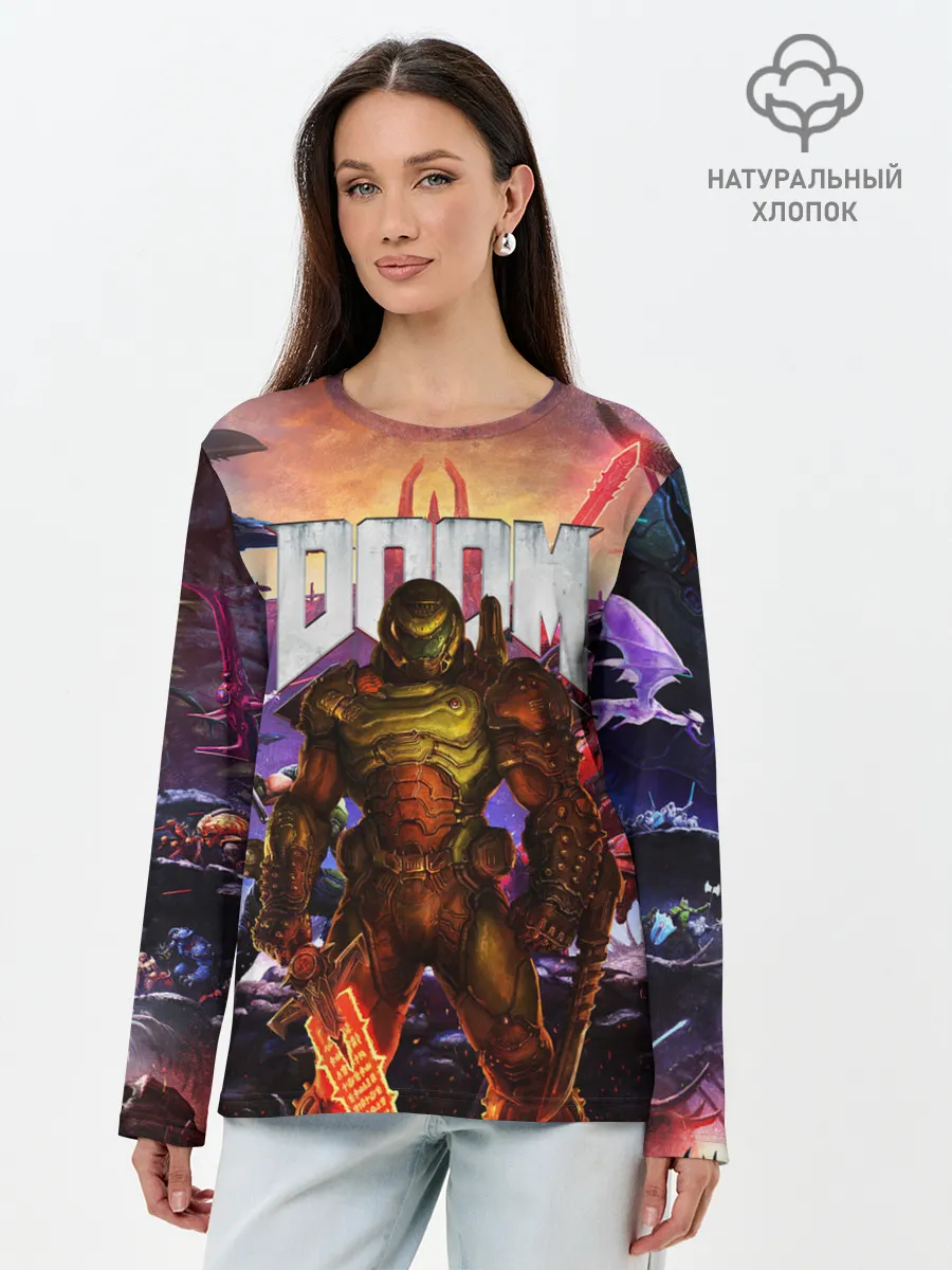 Лонгслив женский. Хлопок / DOOM ETERNAL | ДУМ БИТВА В АДУ