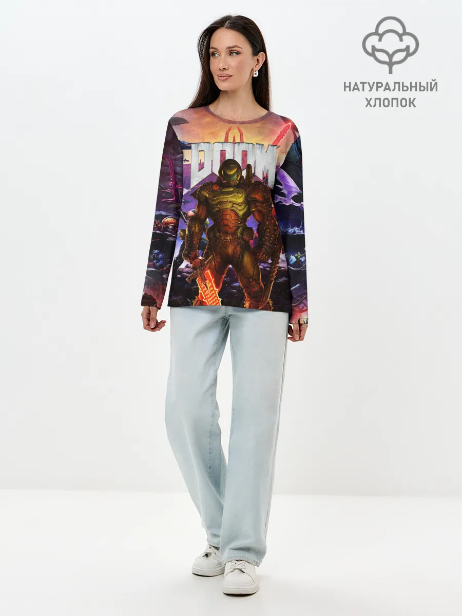 Лонгслив женский. Хлопок / DOOM ETERNAL | ДУМ БИТВА В АДУ
