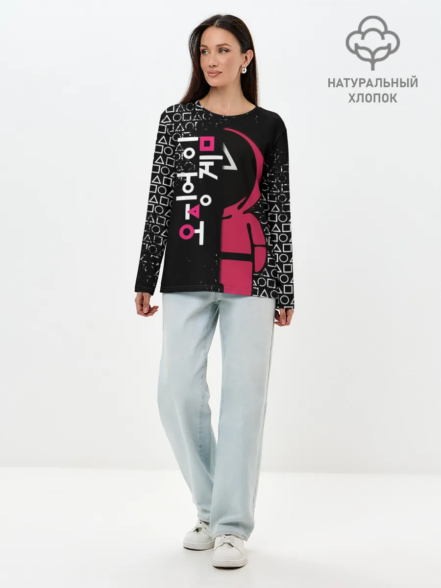 Лонгслив женский. Хлопок / ИГРА В КАЛЬМАРА ТРЕУГОЛЬНИК | SQUID GAME