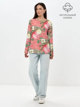 Лонгслив женский. Хлопок / Новогодние красные шары