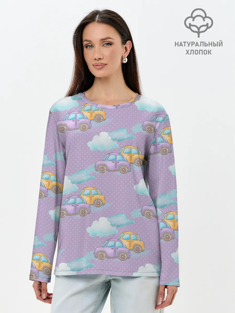 Лонгслив женский. Хлопок / детские машинки