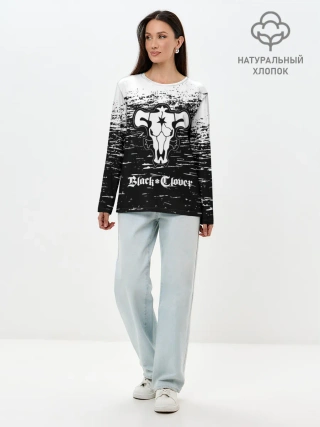 Лонгслив женский. Хлопок / Чёрный клевер: Бык.