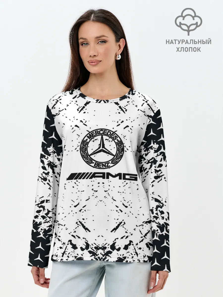 Лонгслив женский. Хлопок / Mercedes | брызги красок,