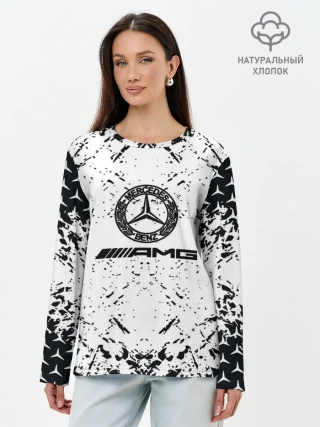 Лонгслив женский. Хлопок / Mercedes | брызги красок,